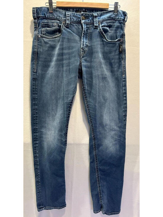 Denim - Silver Jeans Co. Distressed Straight Leg Denim Jeans Medium Wash Waist 34 in.